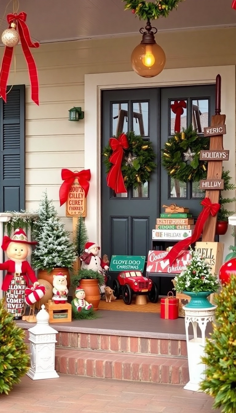 21 Stunning Christmas Front Porch Decorations That Will Make Your Neighbors Jealous! - 13. Vintage Christmastime Decor