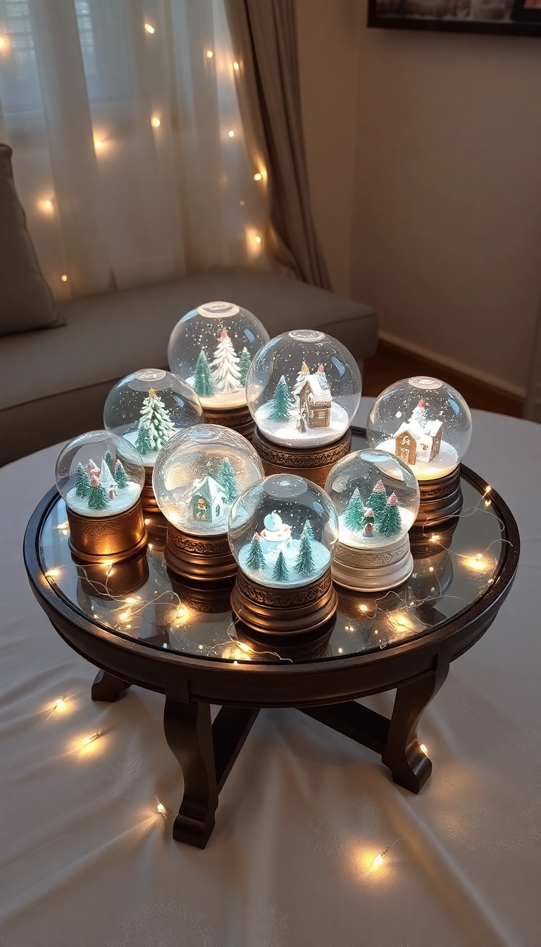 21 Christmas Coffee Table Decor Ideas That Will Have Your Guests Raving! - 16. Snow Globe Display