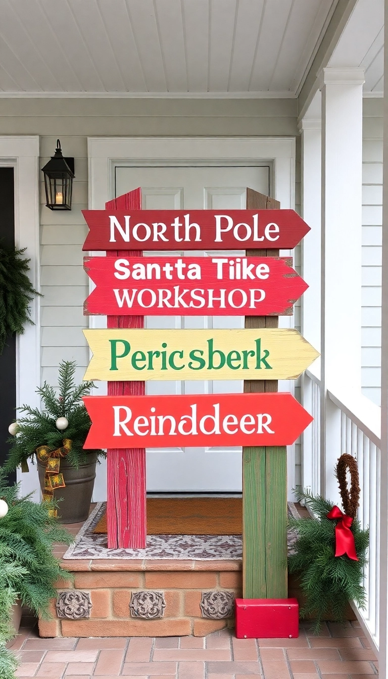 21 Stunning Christmas Front Porch Decorations That Will Make Your Neighbors Jealous! - 10. North Pole Signage