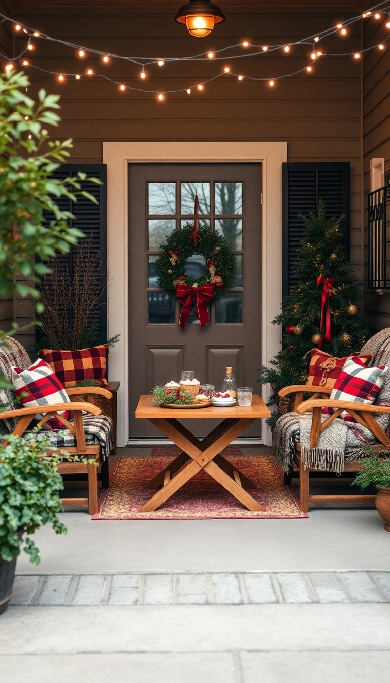 21 Stunning Christmas Front Porch Decorations That Will Make Your Neighbors Jealous! - 3. Cozy Seating Area