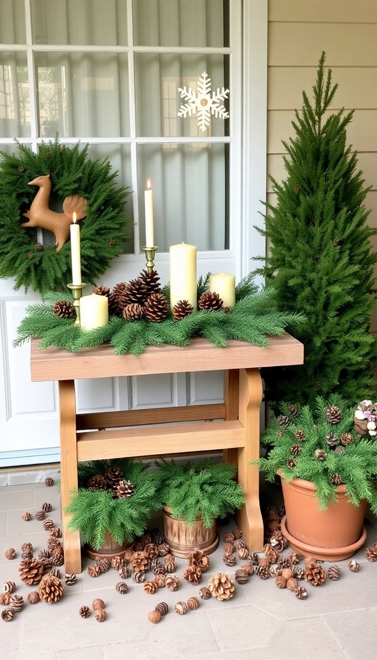 21 Stunning Christmas Front Porch Decorations That Will Make Your Neighbors Jealous! - 11. Pinecone Accents