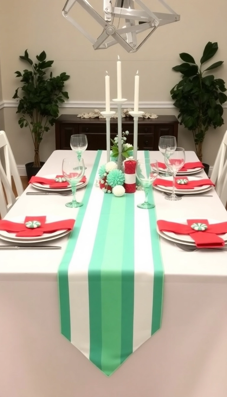 21 Peppermint Christmas Decorations That'll Sweeten Your Holiday Spirit (Wait Until You See #13!) - 2. Peppermint Striped Table Runner