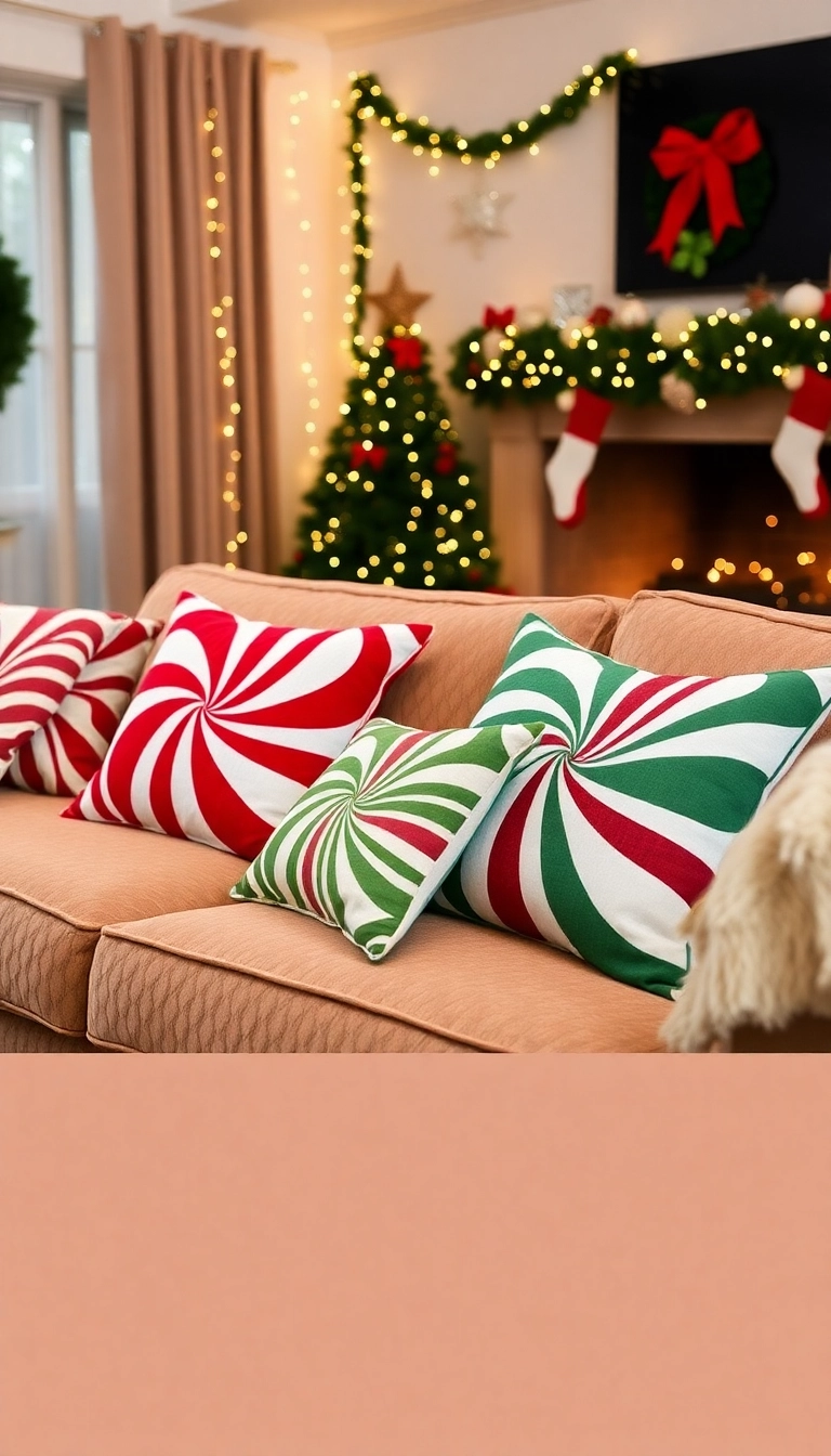 21 Peppermint Christmas Decorations That'll Sweeten Your Holiday Spirit (Wait Until You See #13!) - 9. Peppermint-Themed Pillow Covers