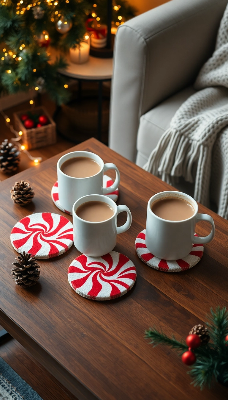 21 Peppermint Christmas Decorations That'll Sweeten Your Holiday Spirit (Wait Until You See #13!) - 12. Peppermint-Themed Coasters