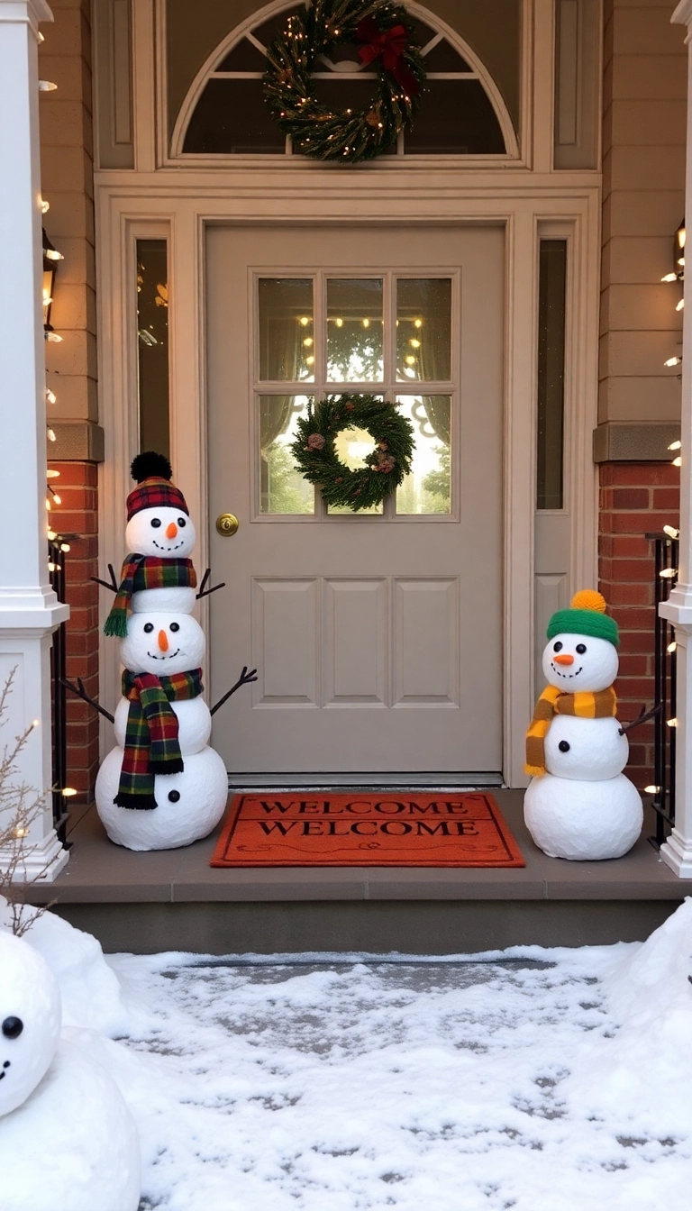 21 Stunning Christmas Front Porch Decorations That Will Make Your Neighbors Jealous! - 5. Whimsical Snowmen