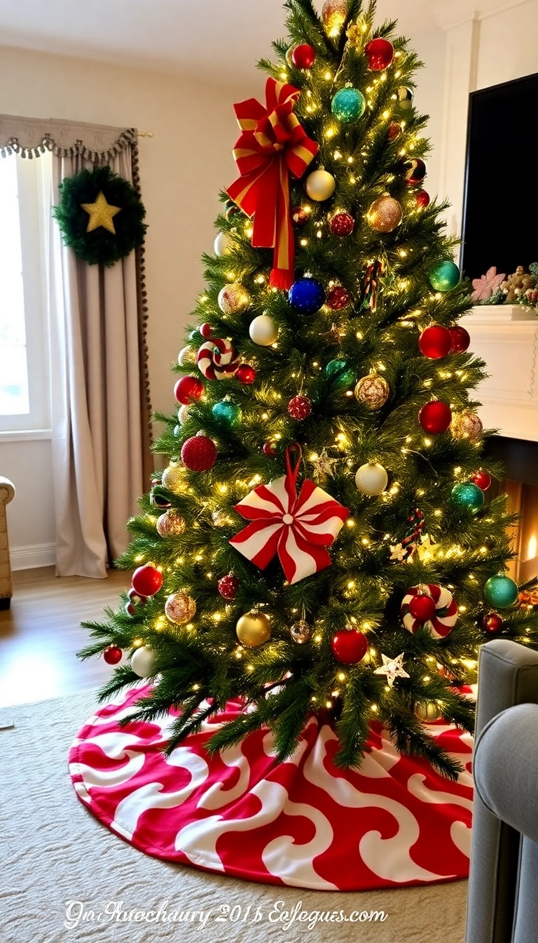 21 Peppermint Christmas Decorations That'll Sweeten Your Holiday Spirit (Wait Until You See #13!) - 18. Peppermint-Themed Tree Skirt