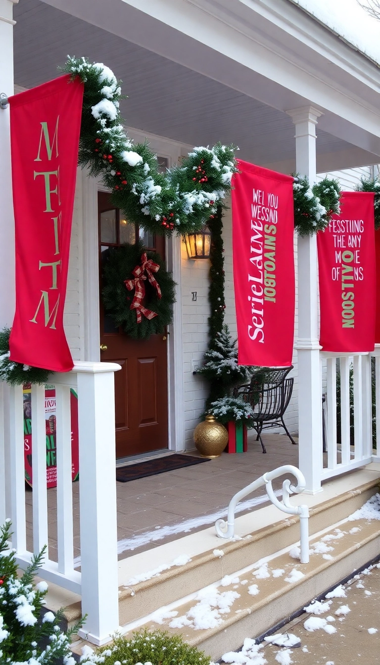 21 Stunning Christmas Front Porch Decorations That Will Make Your Neighbors Jealous! - 20. Seasonal Banners