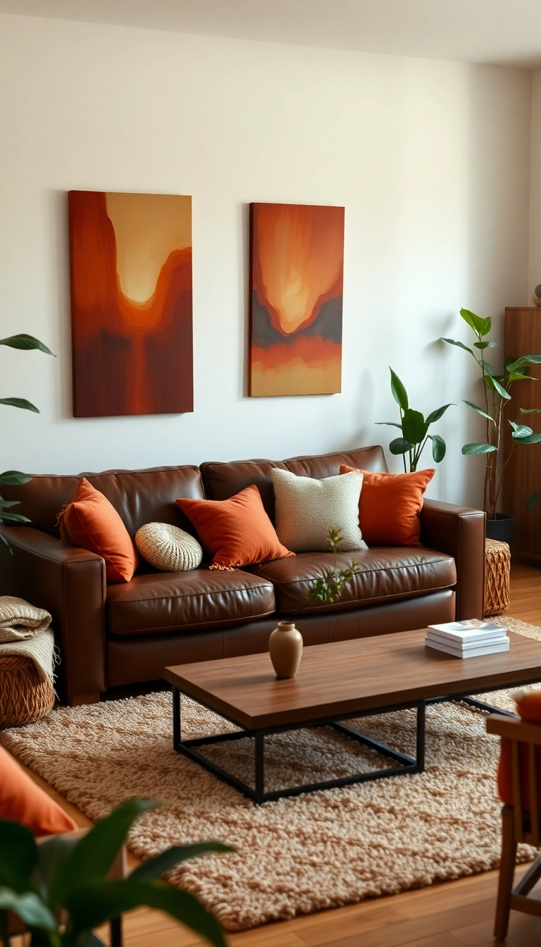 21 Stunning Leather Couch Living Room Decor Ideas That Will Transform Your Space! - 5. Warm Earth Tones