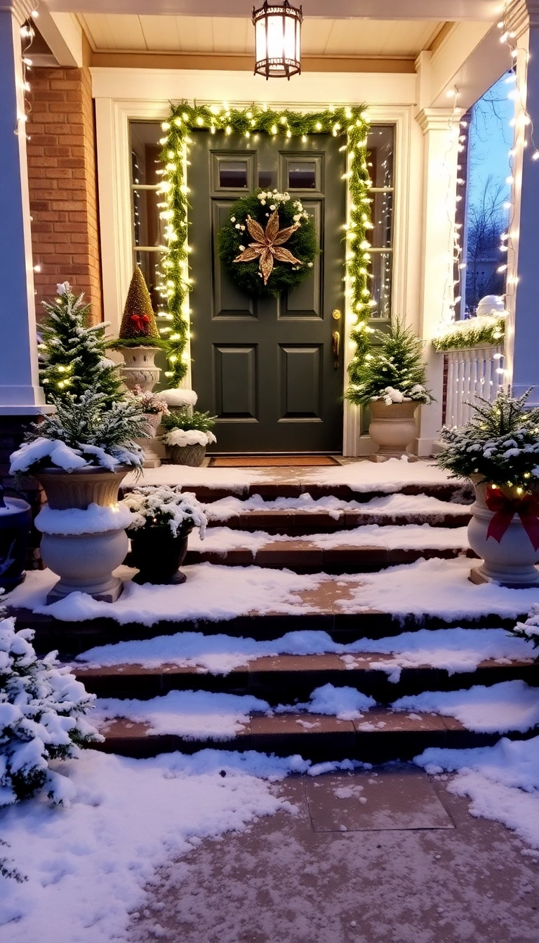 21 Stunning Christmas Front Porch Decorations That Will Make Your Neighbors Jealous! - 18. Snowy Scene with Fake Snow