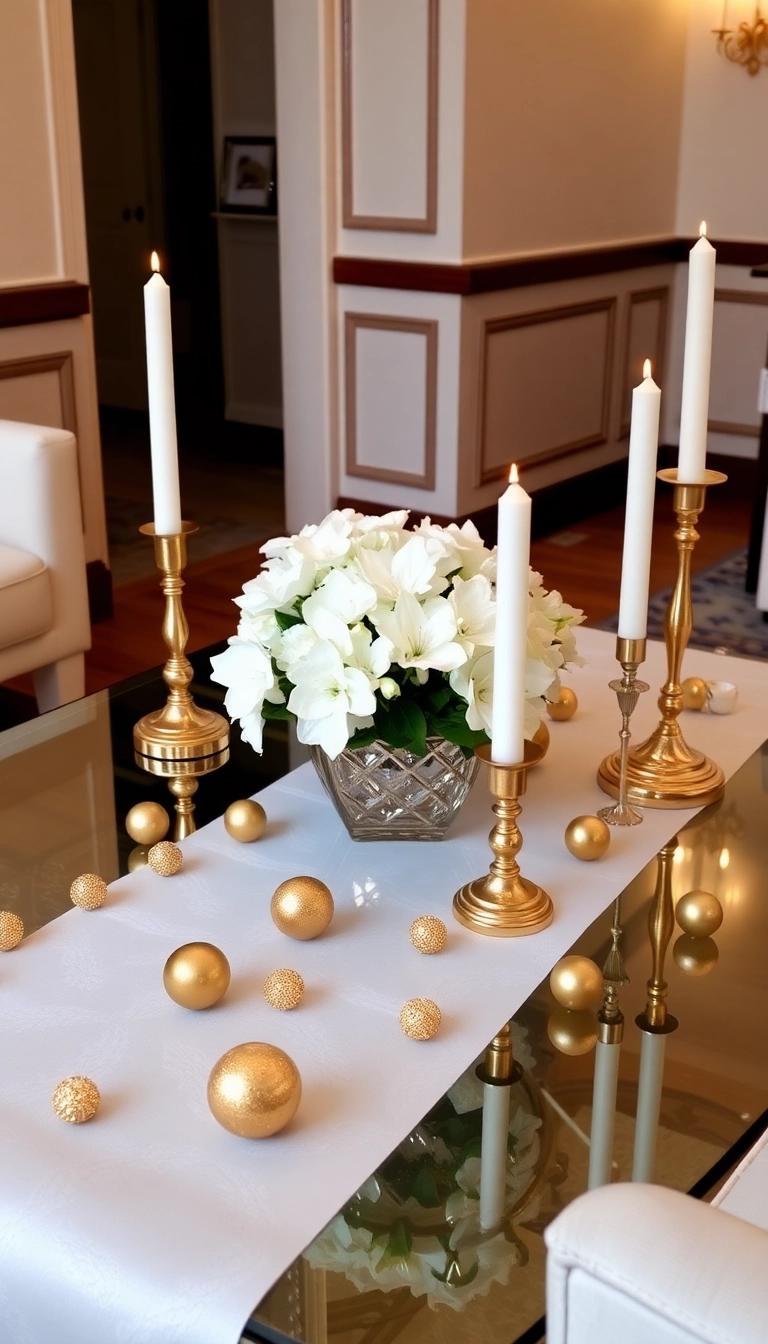 21 Christmas Coffee Table Decor Ideas That Will Have Your Guests Raving! - 2. Elegant Gold and White Theme