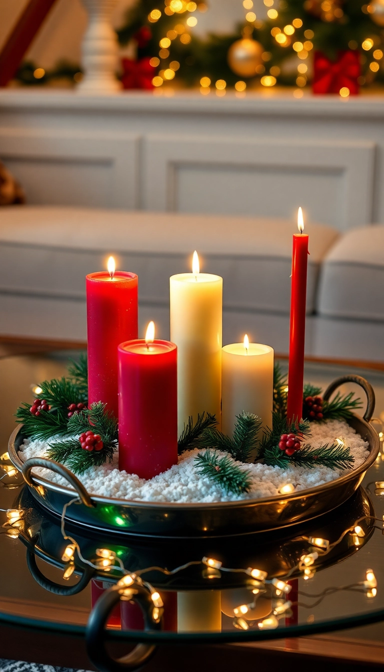 21 Christmas Coffee Table Decor Ideas That Will Have Your Guests Raving! - 4. Festive Candle Arrangement