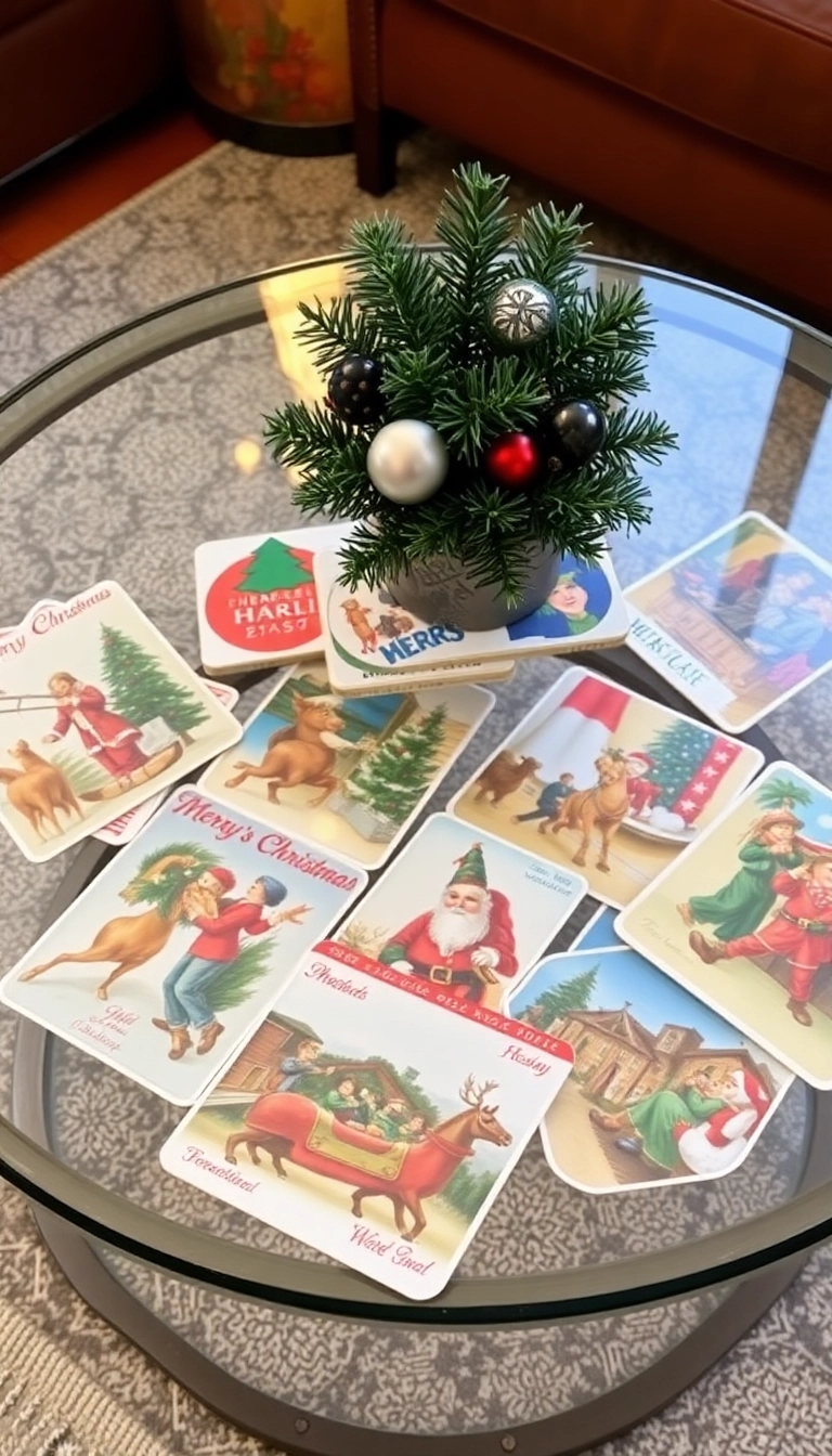 21 Christmas Coffee Table Decor Ideas That Will Have Your Guests Raving! - 3. Vintage Christmas Postcards