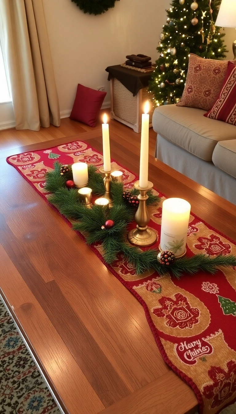 21 Christmas Coffee Table Decor Ideas That Will Have Your Guests Raving! - 12. Festive Table Runner