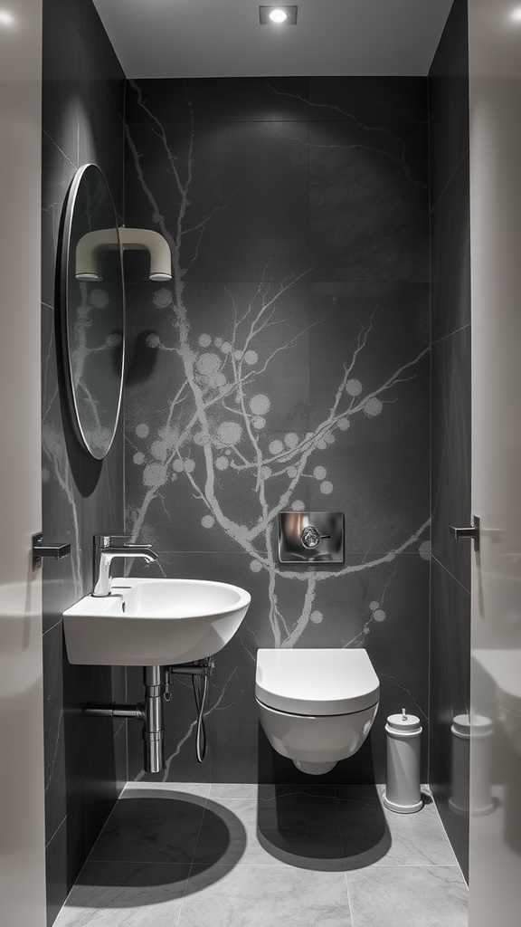 A minimalist small bathroom with compact fixtures including a wall-mounted sink and toilet.