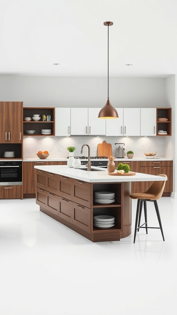 Modern kitchen island with storage and seating