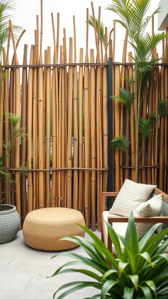 Stylish bamboo fencing in a backyard setting.