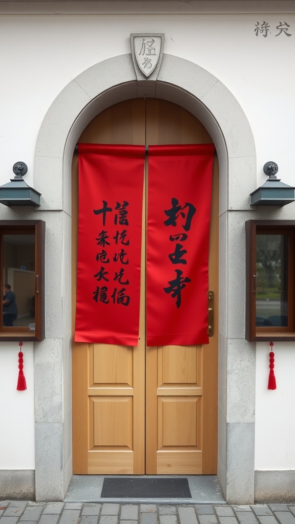 Traditional Spring Festival couplets on a red door