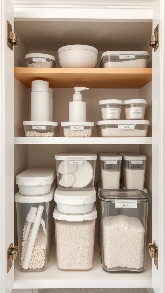 Organized bathroom cabinet with clear storage containers